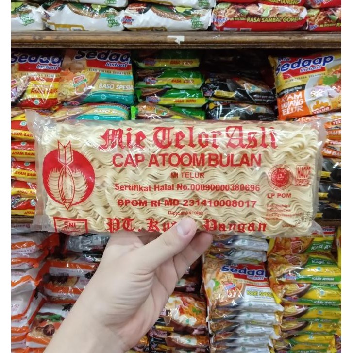 

Terlaris Mi Telur / Mie Telor Asli Cap Atoom Bulan Halal 200G