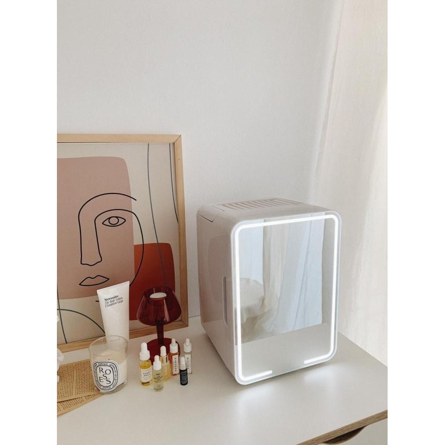 TERMURAH - Kulkas Kecil Mini Portable 10L Cermin Mirror LED untuk skincare