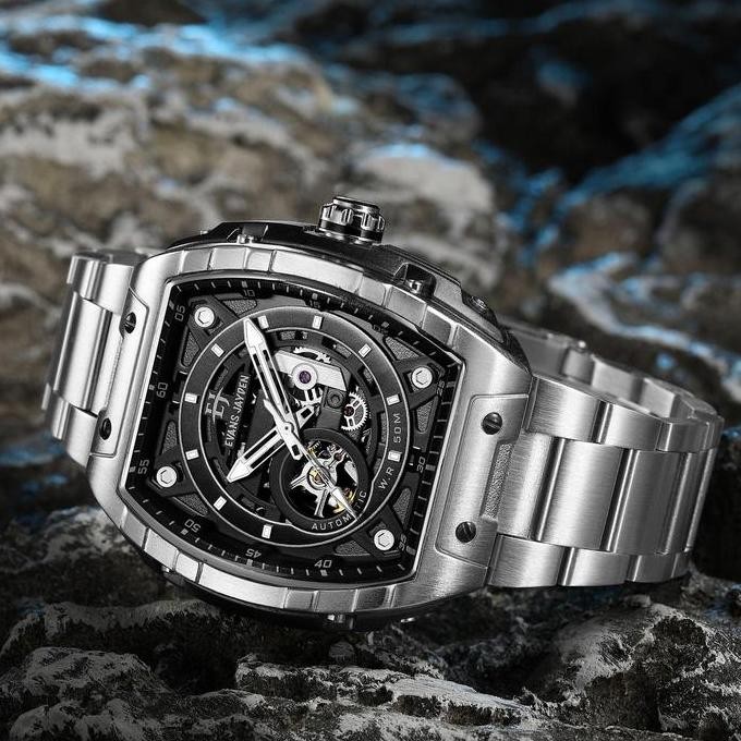 Diskon  Jam Tangan Evans Jayden Jam Tangan Pria 9611 Rantai Automatic Movement Stainless Steel Kaca 
