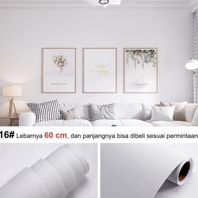 SALE WALLPAPER DINDING KAMAR TIDUR POLO 60CM * 3M/5M/10M WARNA PUTIH