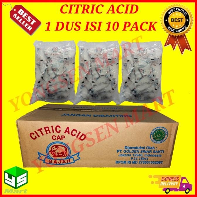 

Terbaru Citric acid cap gajah 1 dus @ 10 pak, asam citrun pemutih pembersih