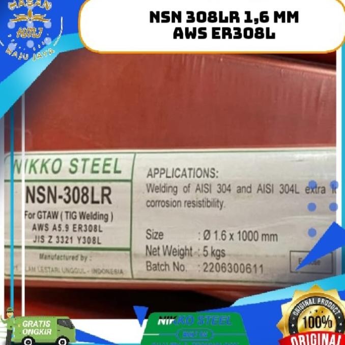 Kawat Las Tig Nikko Nsn-308Lr 1.6Mm Nikko Er308L 1,6Mm (5 Kg) Gtaw New Stok