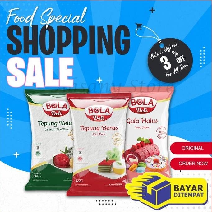 

Terlaris Tepung Beras Ketan Tapioka Maizena Gula Halus Bola Deli 500Gr