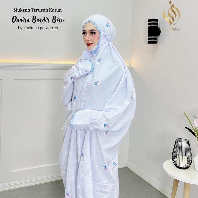 Mukena Terusan Pesantren Katun Micro Bordir Bunga Danira Series Cantik lembut Nyaman Panjang Dewasa 