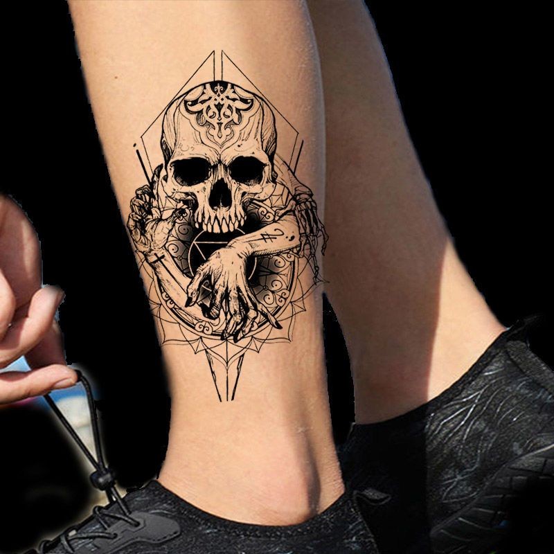 Stiker Tato Tengkorak Tahan Air yang Tahan Lama untuk Pria dan Wanita
