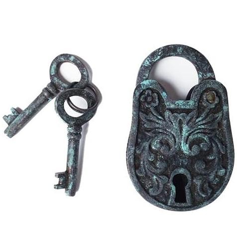 "\"\"\"\] 3-1/4" Gebyok Gembok Ukir Kunci Pintu Rumah Kuningan - Verdigris Green