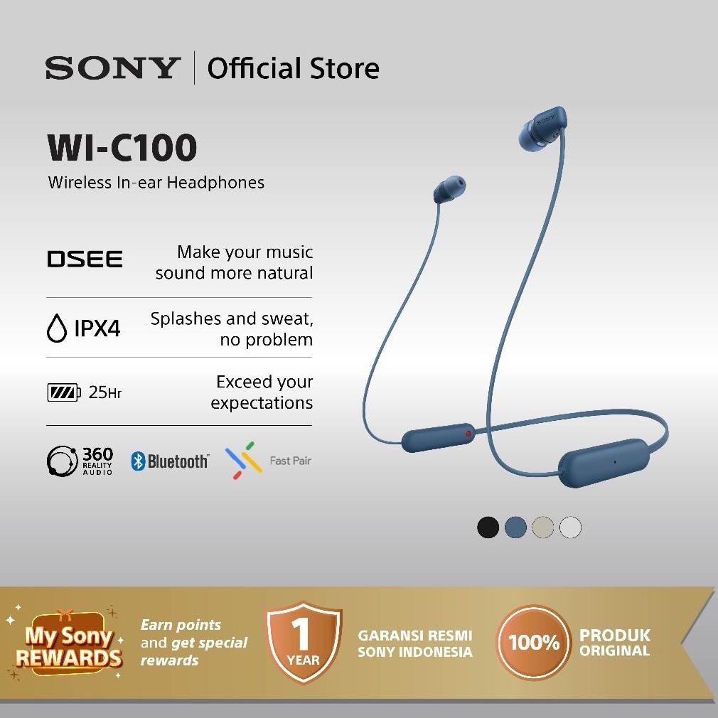 NAMPOL SONY WI-C100 In Ear Wireless Bluetooth Headset With Microphone For Android & IOS - Blue [Batt