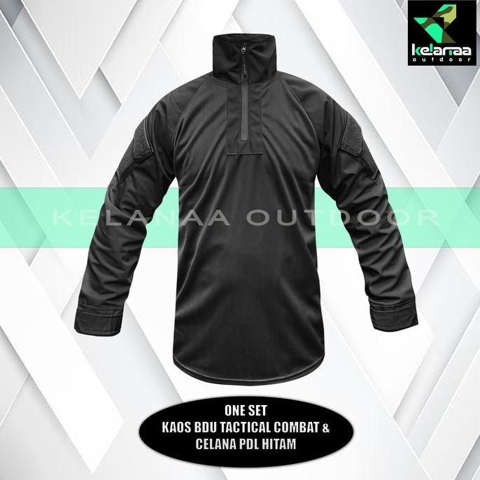 Berkualitas Satu Set Setelan BDU Tactical Hitam - Celana PDL Cargo Lapangan Hitam - Baju Kaos BDU Ta
