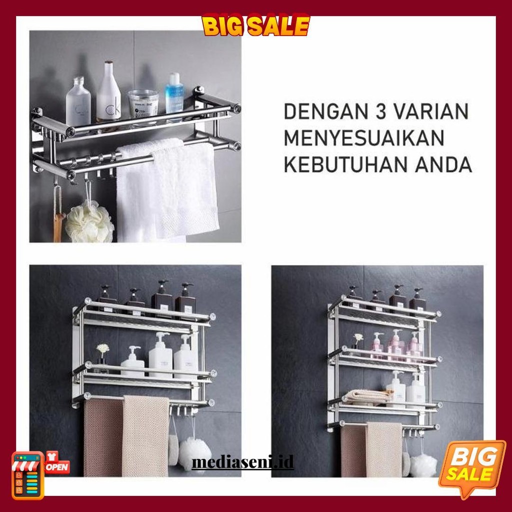 Rak Gantung Kamar Mandi,Rak Handuk Stainless Steel,Rak Kamar Mandi,Perlengkapan Kamar Mandi,Rak Sabu