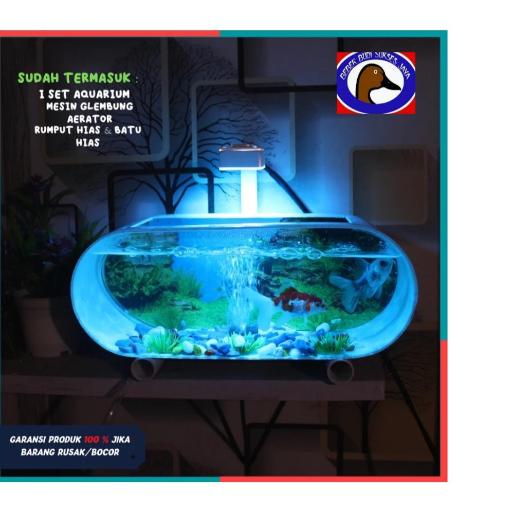 VIRAL AQUARIUM VIRAL MINIMALIS 1 SET AQUARIUM MINI PVC PLUS POMPA AERATOR DAN LAMPU LED AKUARIUM CUP
