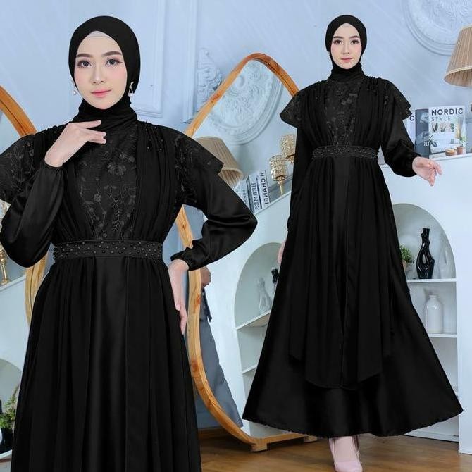 Gamis biru muda wanita premium remaja bahan babydoll tile mutiara Jenna