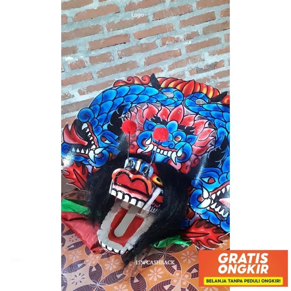 [New Barongan Kayu] Barongan Barongan Telon Biru Full Kayu Waru Ukuran 17-18 Ukir Alus  Cod