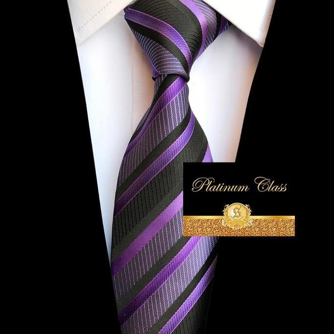 Dasi ungu tua garis platinum class murah