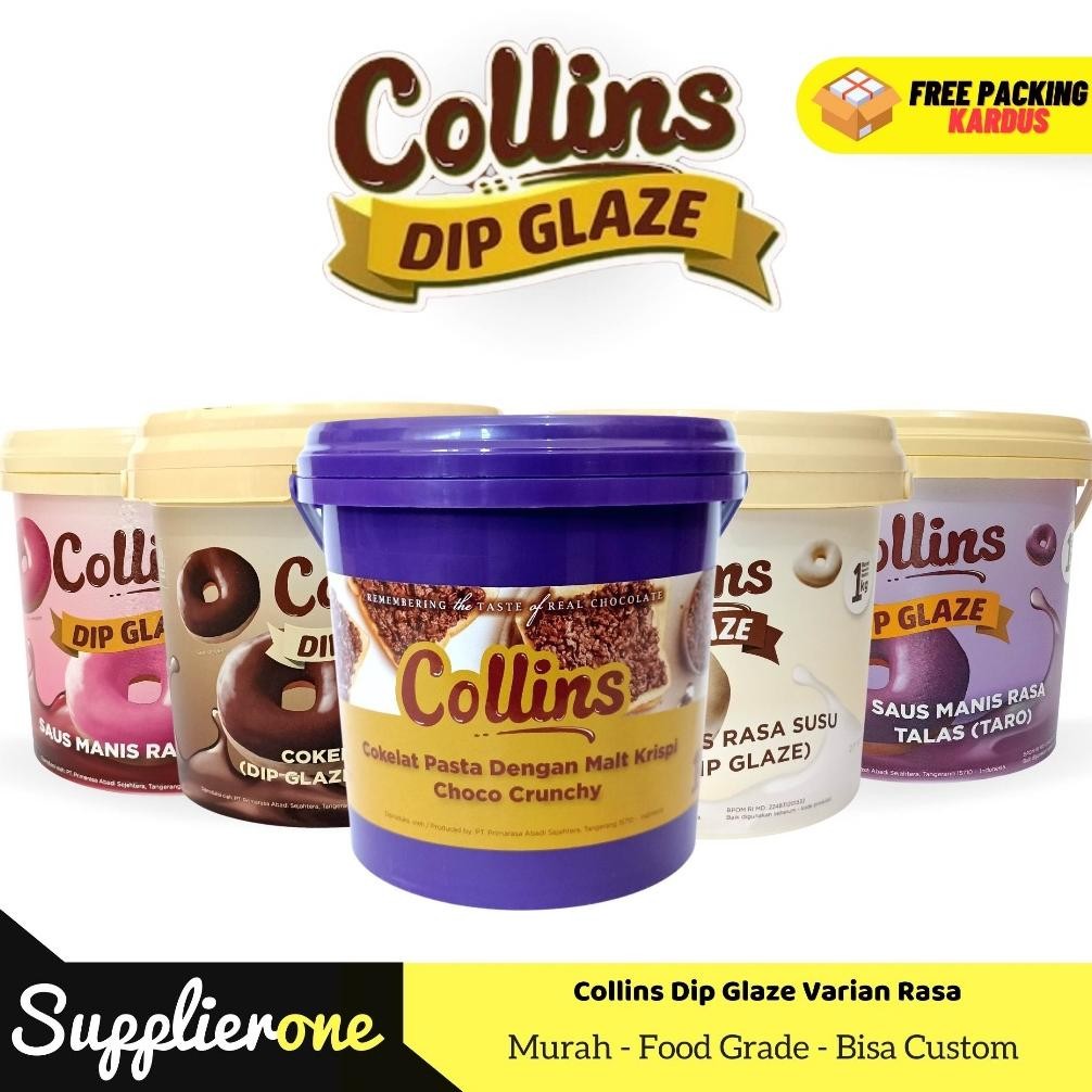 

Collins Dip Glaze 1 kg / Collins Choco Crunchy / Collins Coklat / Collins Tiramisu / Collins Strawberry / Collins Taro / Collins white 1 kg
