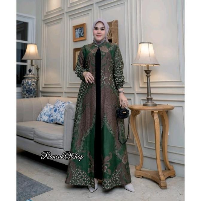 Gamis Pesta Batik Kombinasi Jetblack Dress Batik Kondangan Terlaris Busui Muslim Wanita