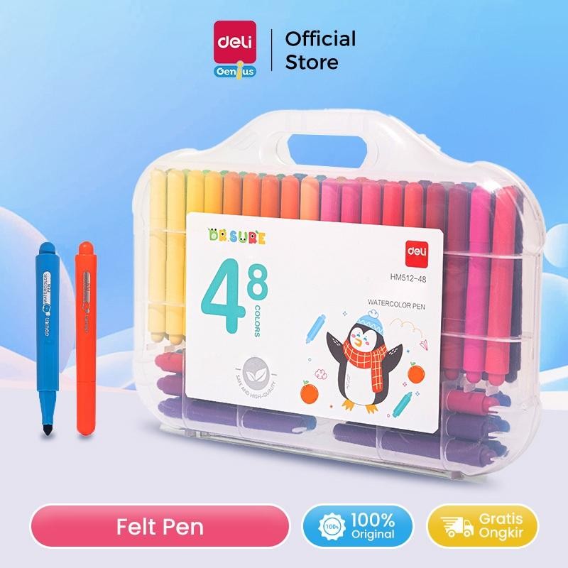 

NEW PRODUCT DELI FELT PEN / COLOR MARKER / SPIDOL WARNA ANAK 12/24/26/48 WARNA LENGKAP MUDAH DICUCI HM512 SIENNAOUTLET487
