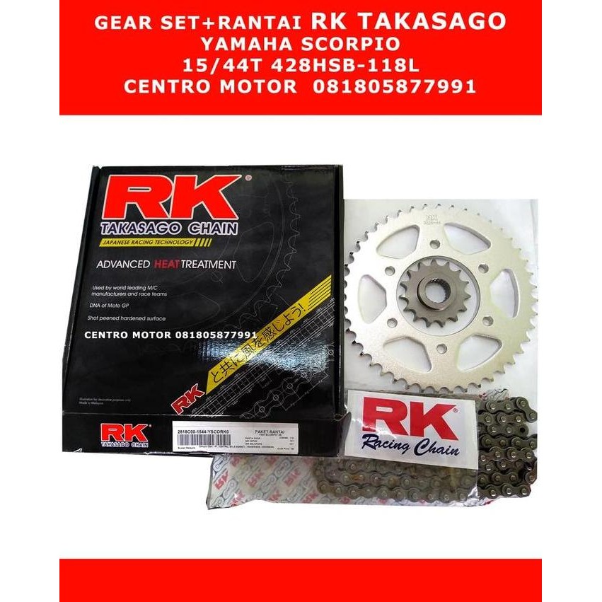 Gear Set+Rantai RK TAKASAGO-Yamaha SCORPIO
