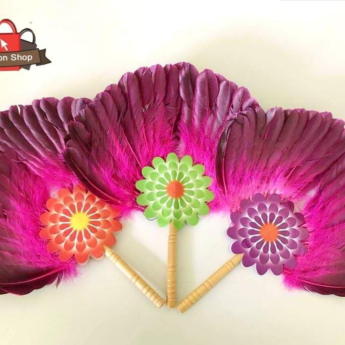 Kipas Menari Bulu Angsa Merah Dancing Feather Fan Kupas Bulu Murah Termurah