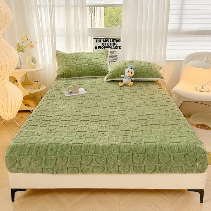 Sprei Tebal Anti Geser Sprei Motif Love Timbul Bahan Bludru Halus Lembut Kualitas premium MURAH