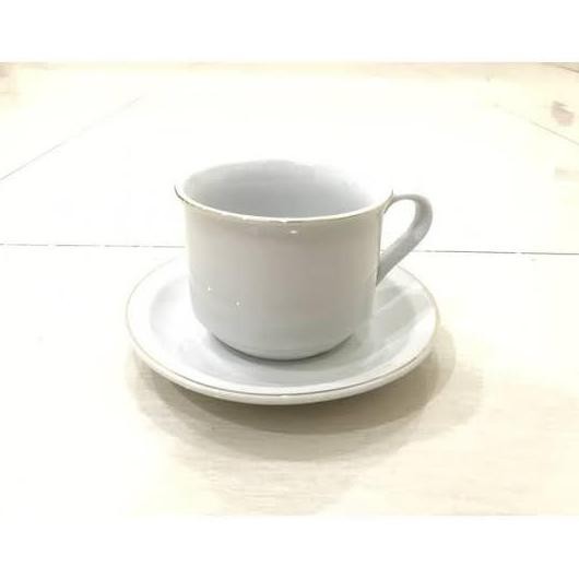 (:(:(:(] Cangkir Tatak Set Porselen Putih Lis Emas JM Saji Teh Kopi Tea Cup
