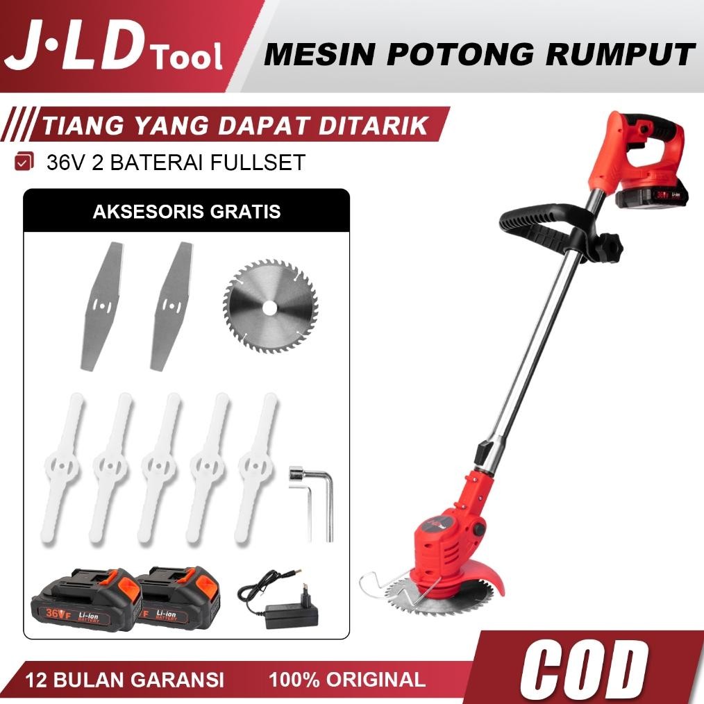 JLD Mesin Babat Potong Rumput Baterai Cordless Adjustable Length String Trimmer Weed Wacker Alat Pem