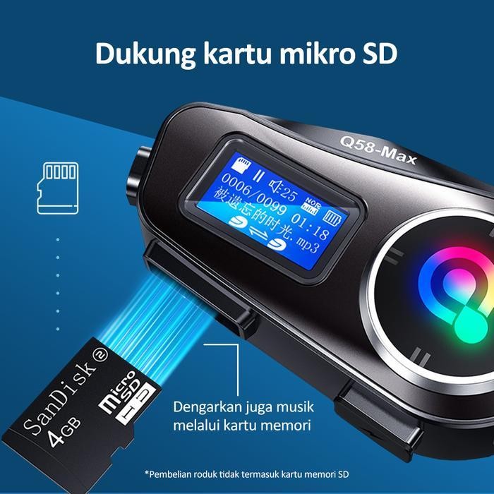 Bonkyo  Layar Lcd Helm Interkom Q58Max Chip Bluetooth Chip Bluetooth Qualcomm 5.0 Fm Radio Interkom 