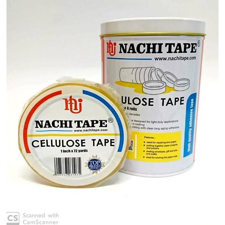 

(6 pcs) Cellulose Tape Cello Nachi 1 inch 24mm x 72yard Selotip Kaleng