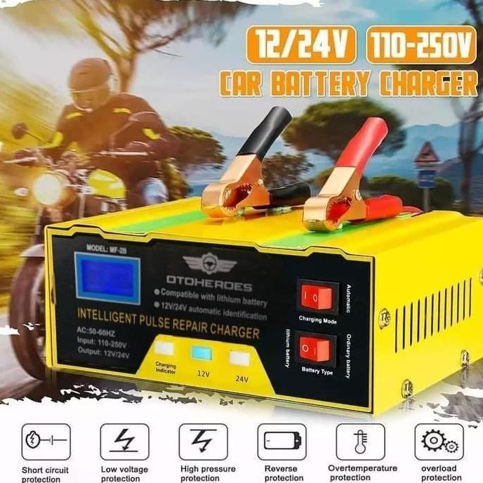 Charger Aki 12/24v 6-105AH mf-2b Accu Mobil Motor 12 dan 24 Volt Smart Battery Charger Motor Dan Mob