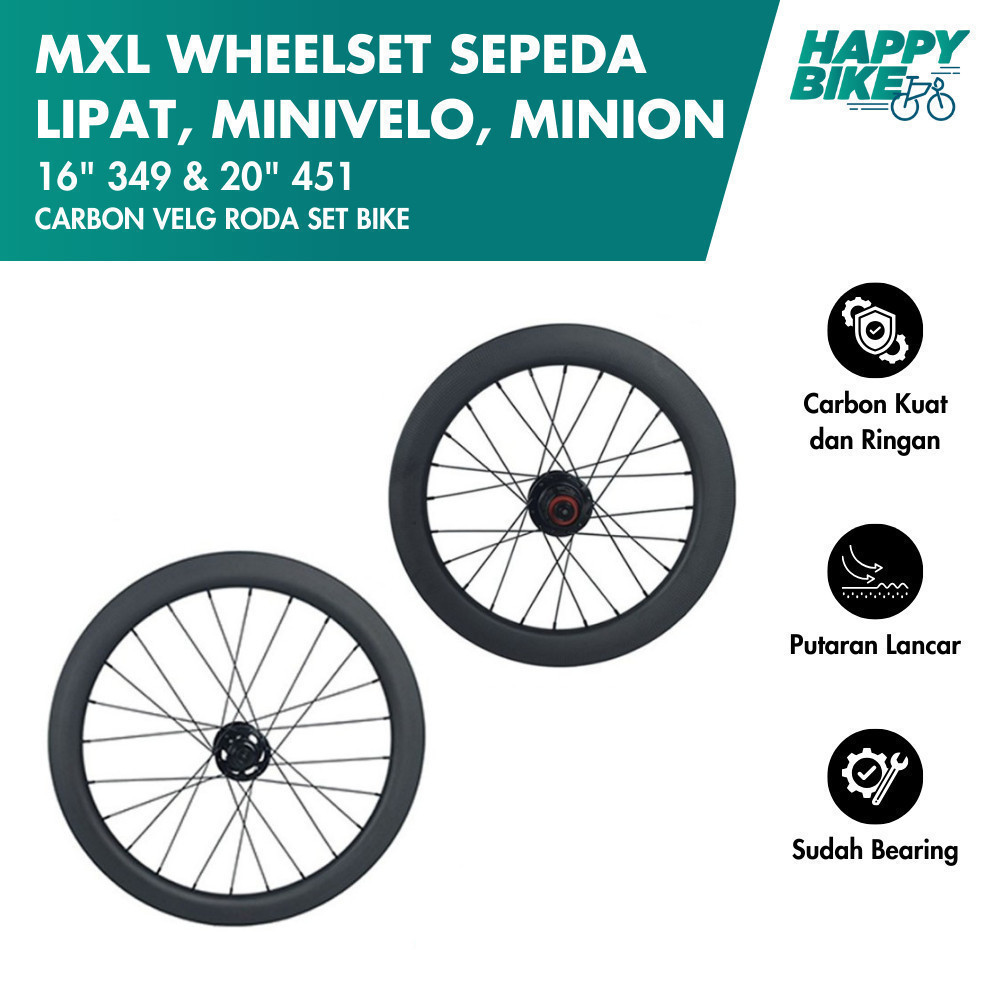 MXL Wheelset Sepeda Lipat, Minivelo, Minion 20” 451 & 16” 39 - Carbon Velg Roda Set Bike