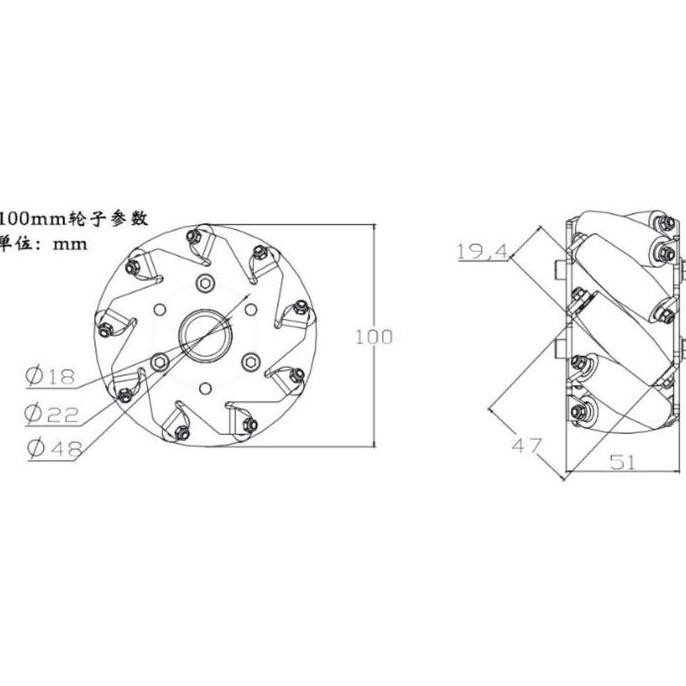 Miliki 1 Set 100Mm Mecanum Wheel 14162