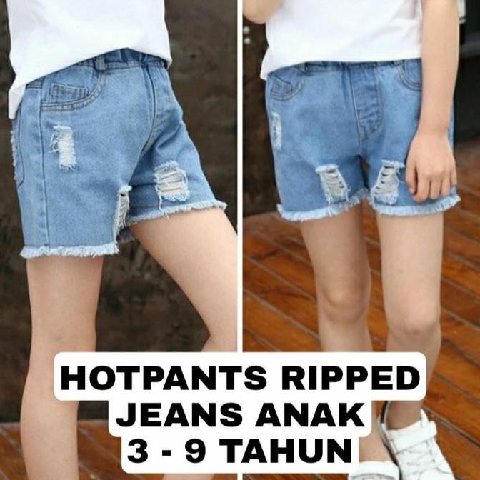 BEBAS ONGKIR - WK HOTPANTS RIPPED JEANS ANAK PEREMPUAN CELANA PENDEK JEANS ANAK CEWEK