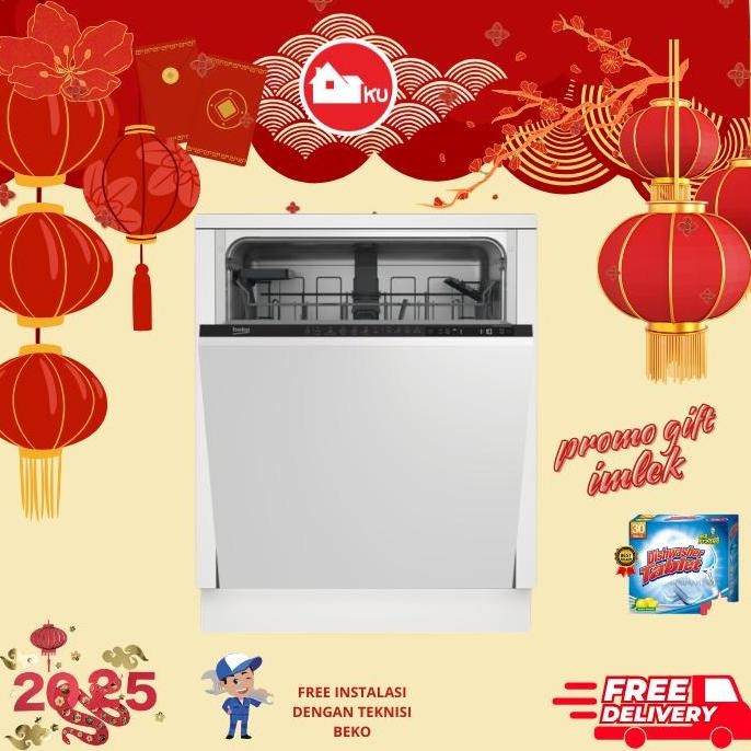 Beko DIN26410 Mesin Cuci Piring Tanam 60cm, Kapasitas 14 Tempat Pengaturan, Hemat Air dan Listrik