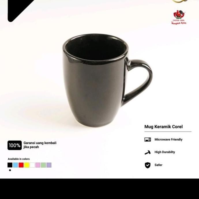 ~~~~~] Mug Hitam Corel Cangkir Gelas Gagang Keramik Porselen Teh Kopi Cafe