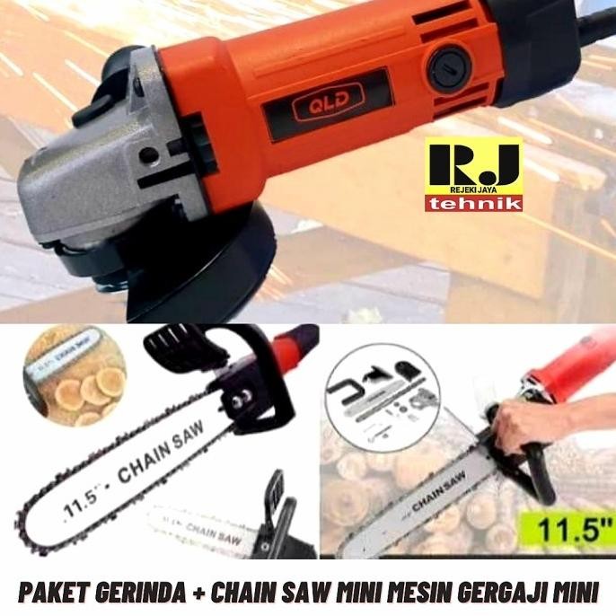 Promo Paket Gerinda + Chain Saw Mini Mesin Gergaji Mini Murah COD