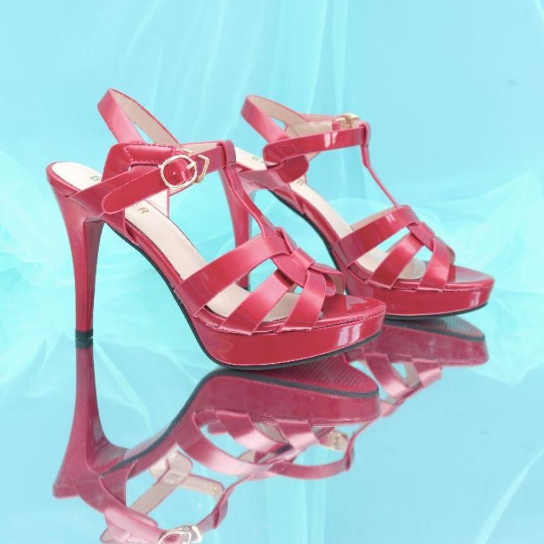 K1706  strappy glossy  stiletto heels 10cm shoes Sepatu wanita import highheels Hitam beige putih