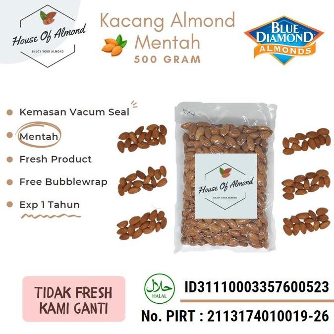 

Natural Whole Raw Almond (Mentah) kacang almond Blue Diamond 500gram