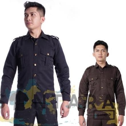 Kemeja Safari Hitam Navy Coklat Lengan Panjang Kemeja Safari Satpam Security Driver/Supir 2024 New S
