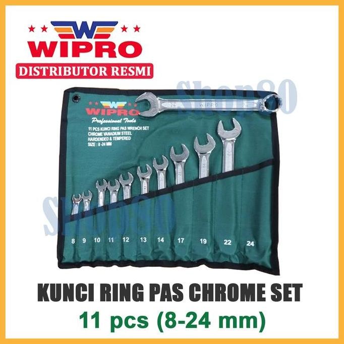 WIPRO KUNCI RING PAS 1 SET 11PCS 11 PCS CHROME PLATED CRV 8-24 MM
