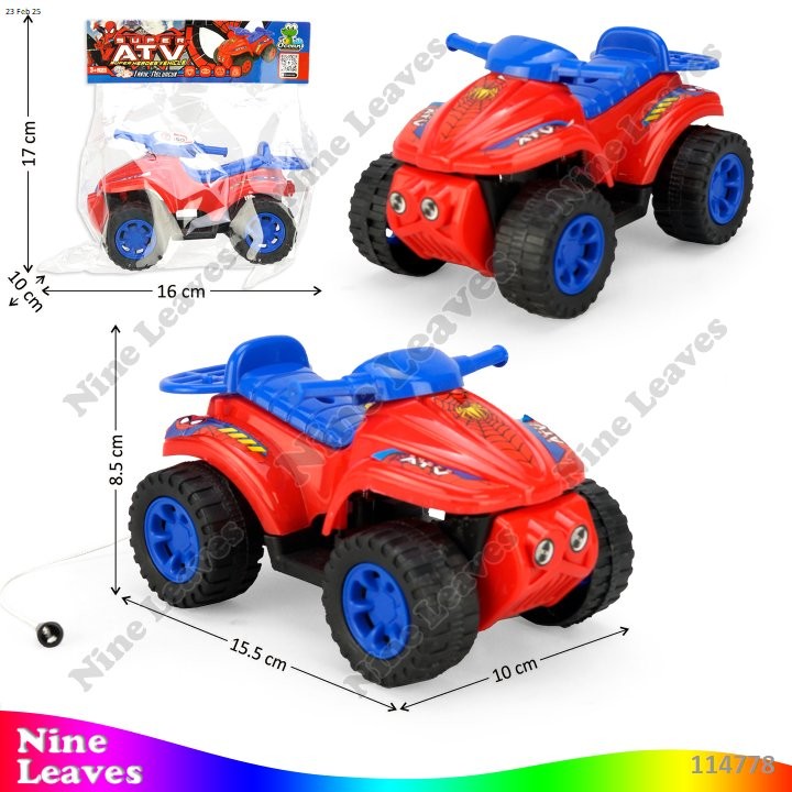 Mainan Anak Sepeda Motor ATV Spiderman Pullstring Tarik Jalan Super ATV