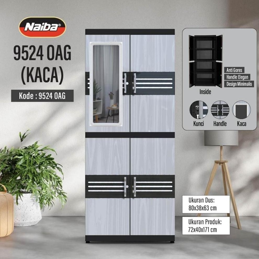 NAIBA Lemari MSC Naiba Fit Ebony Kaca + Kunci (Naiba 9524/9504)