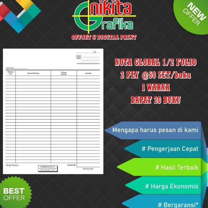

produk baru!! cetak nota bon 2 rangkap/ply carbonless tanpa karbon 1 rim set