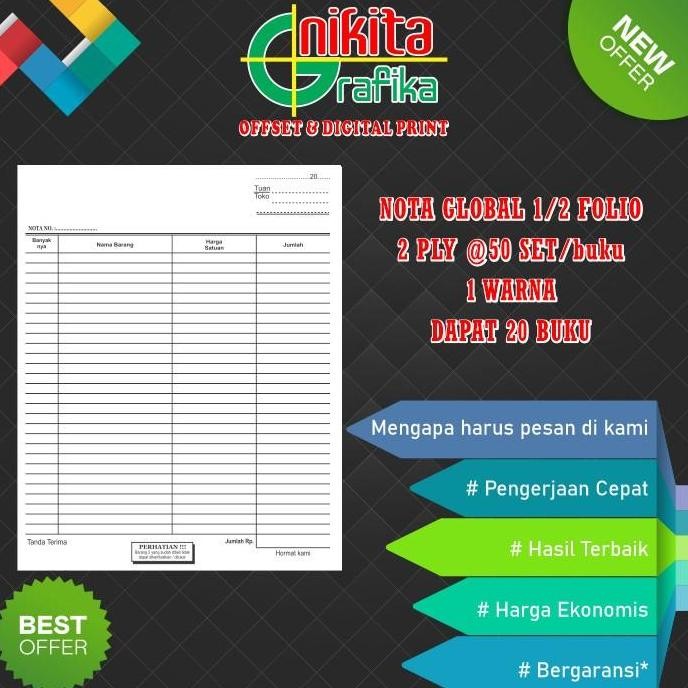

produk baru!! cetak nota bon 4 rangkap/ply carbonless tanpa karbon 1 rim set