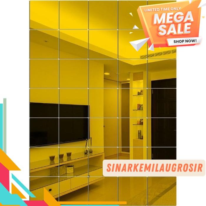 STIKER CERMIN KOTAK KACA DINDING AKRILIK ACRYLIC MIRROR STICKER 15CM HIGHT QUALITY 