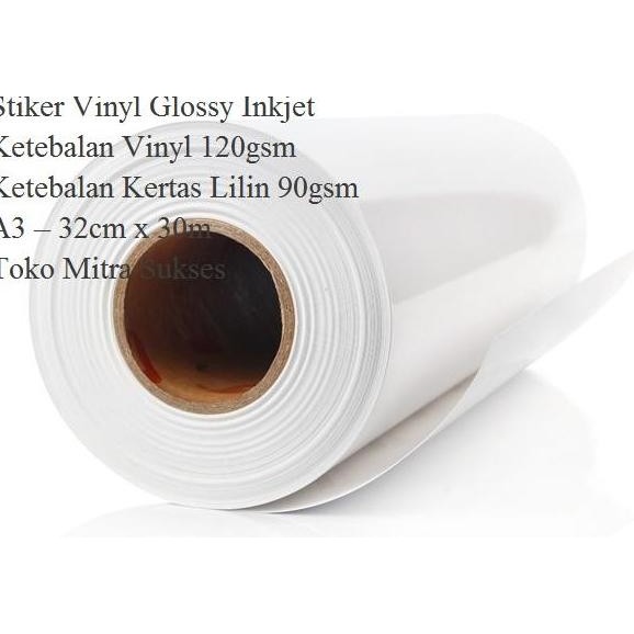 

ready Stiker Vinyl Glossy Inkjet A3+ Roll - 32cm x 30m Baru