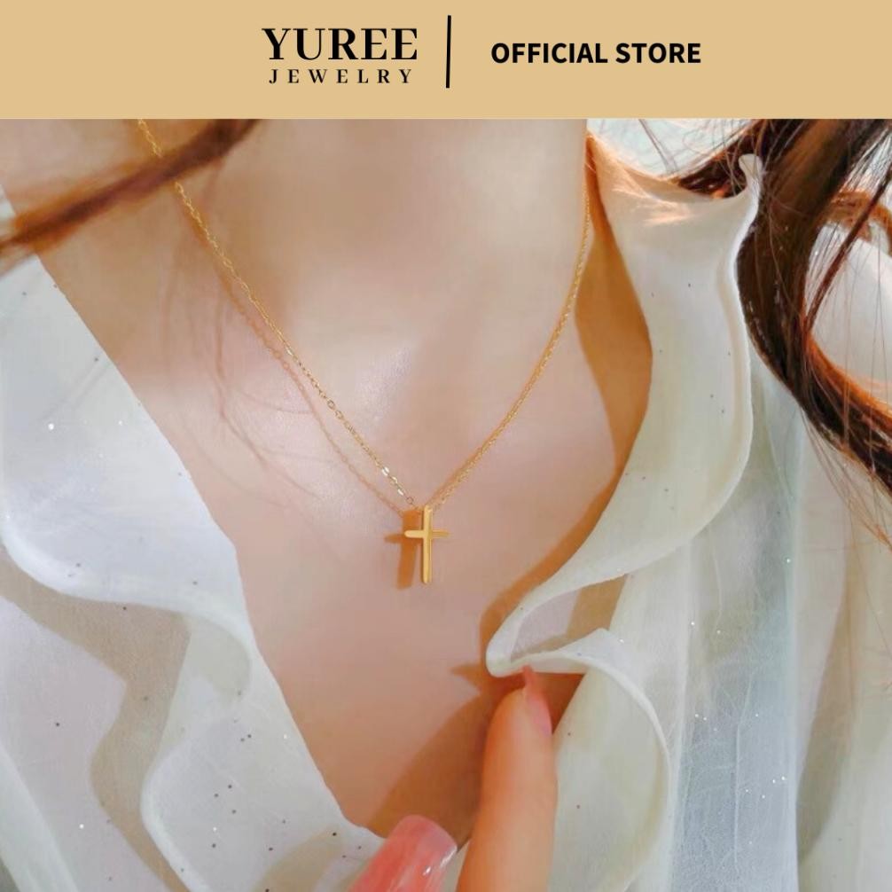 HJK YUREE Cross Necklace Perhiasan Kalung Salib Titanium Kalung Salib Polos Stainless Steel Kalung W