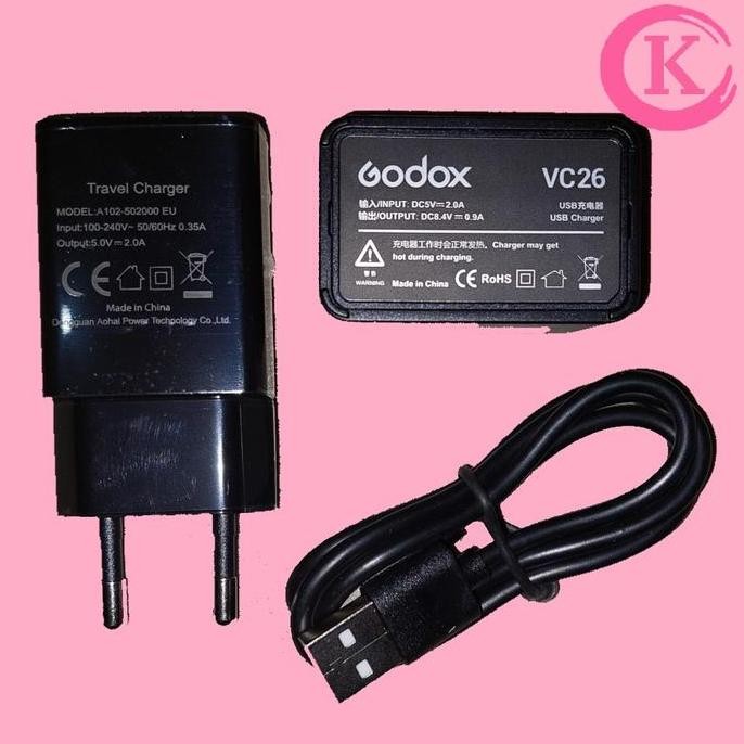Godox Vc26 + Vc1 Usb Cable Charger Adapter Vb-26 Battery V1 / V860Iii New Stok