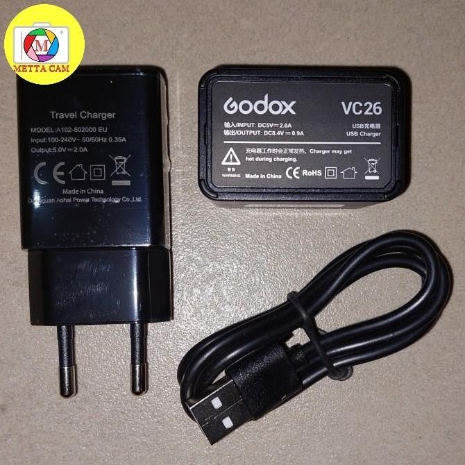 Godox Vc26 + Vc1 Usb Cable Charger Adapter Vb-26 Battery V1 / V860Iii New Stok