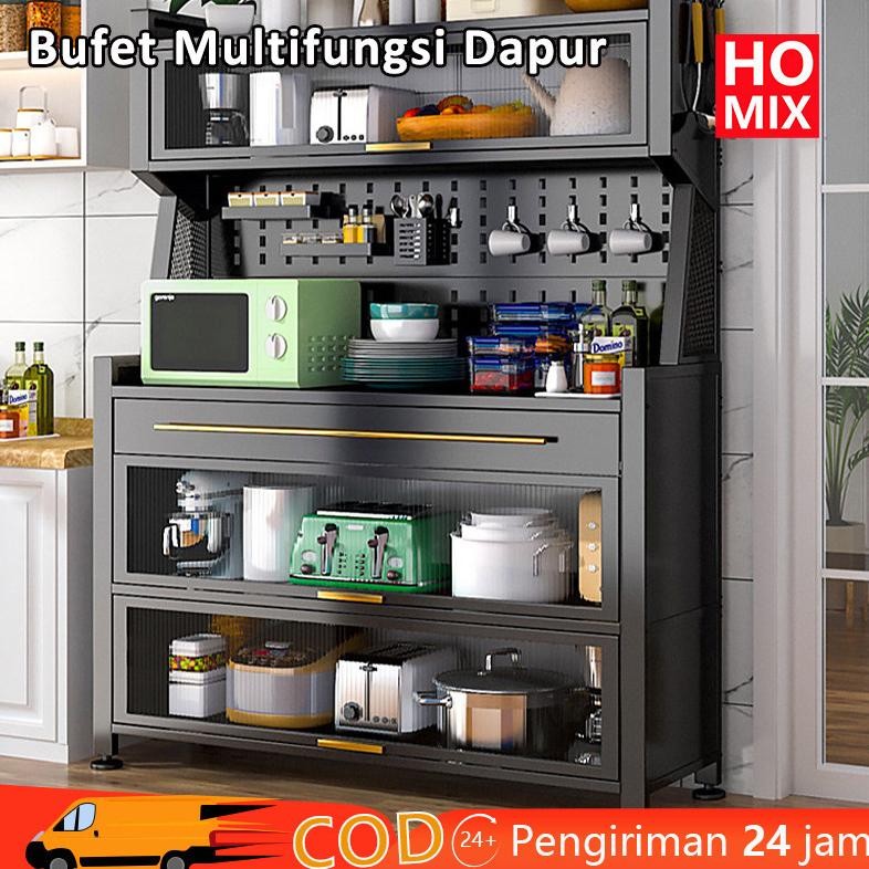 HOMIX Lemari Dapur Minimalis Anti Debu Rak Dapur Serbaguna Lemari Dapur Dengan Pintu Lemari Dapur Be