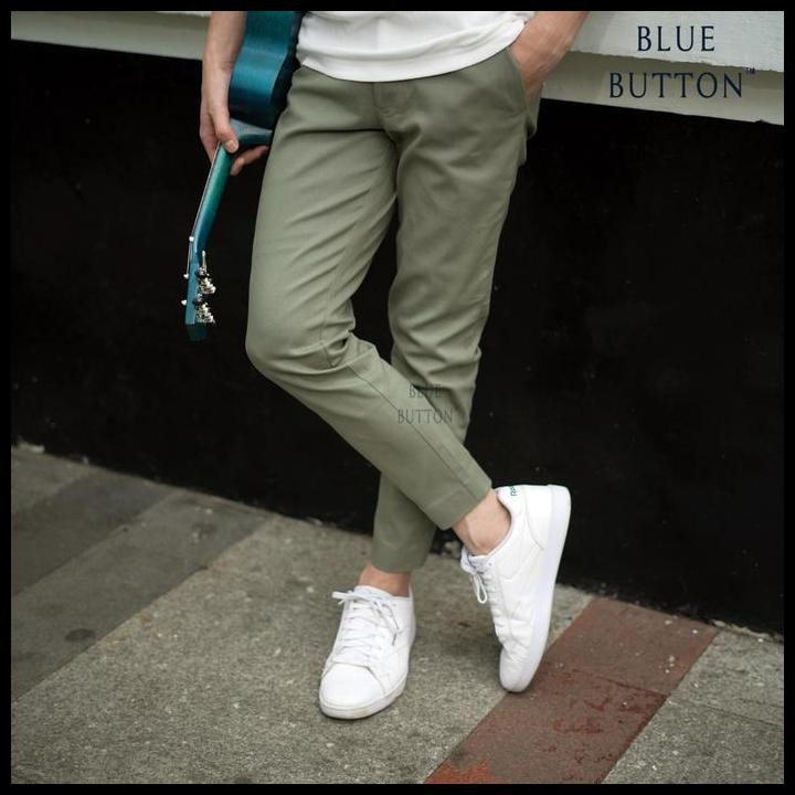 Bluebutton Celana Chino Pria Celana Ankle Pants Slim Fit Sage Original Best Seller