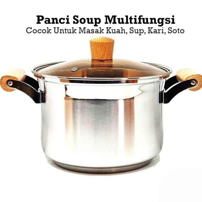 TERBARU - Calypso 7.2 Liter Panci + Tutup | Soup Pot Stainless + Tutup Kaca | Panci Masak Mie Kuah S